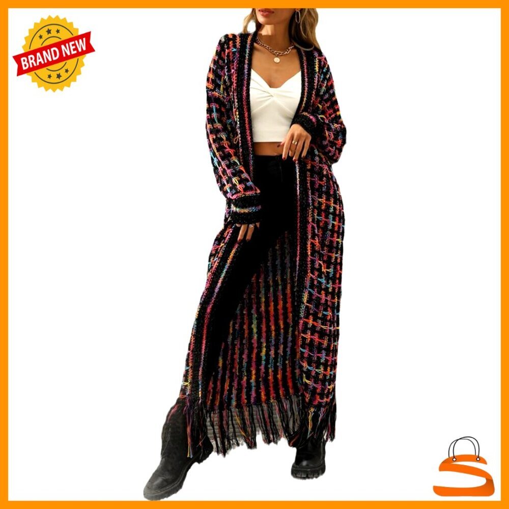 Oversized Cardigan Sweater Long Dusters Boho Maxi Open Front Fringed Tassels